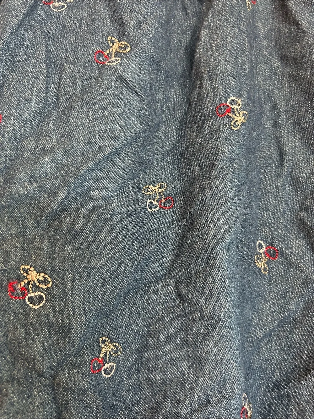 Y2K Embroidered Cherry Denim Shorts 🍒 Baggy Elastic Waist Cottagecore Coquette